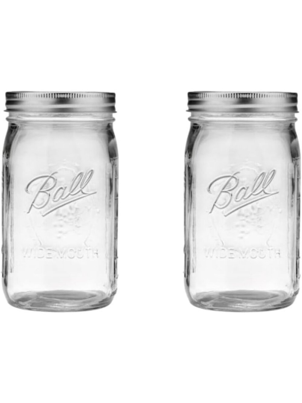 Wide Mouth 32oz Glass Jars with Silver Lids - Set of 2 for Canning & Storage